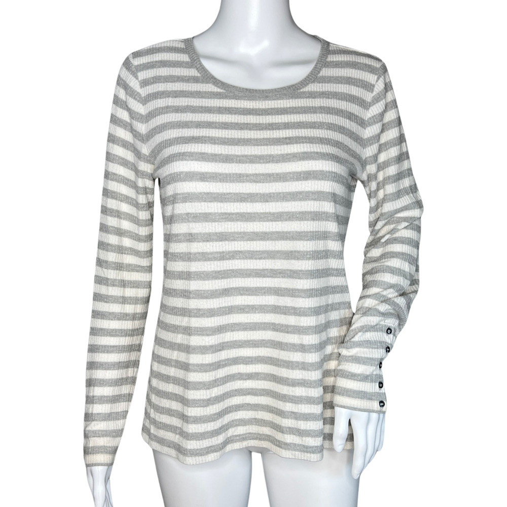 Haven Shirt Womens Small Gray White Stripe Casual Basic Everyday Neutral Minimal
